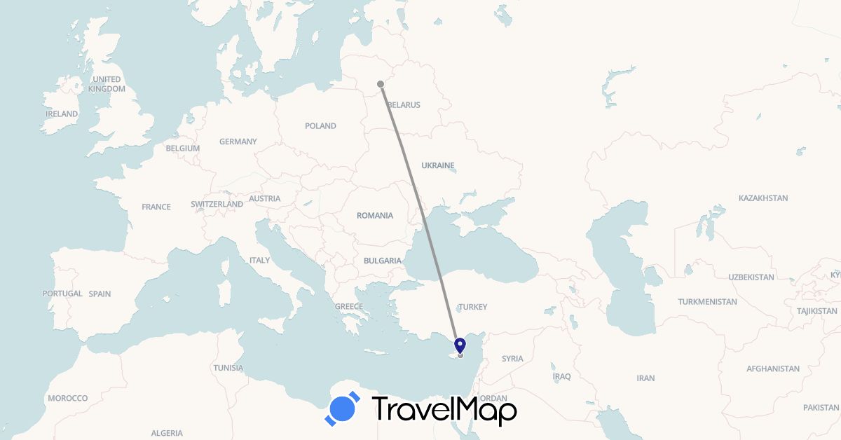 TravelMap itinerary: driving, plane in Cyprus, Lithuania (Asia, Europe)